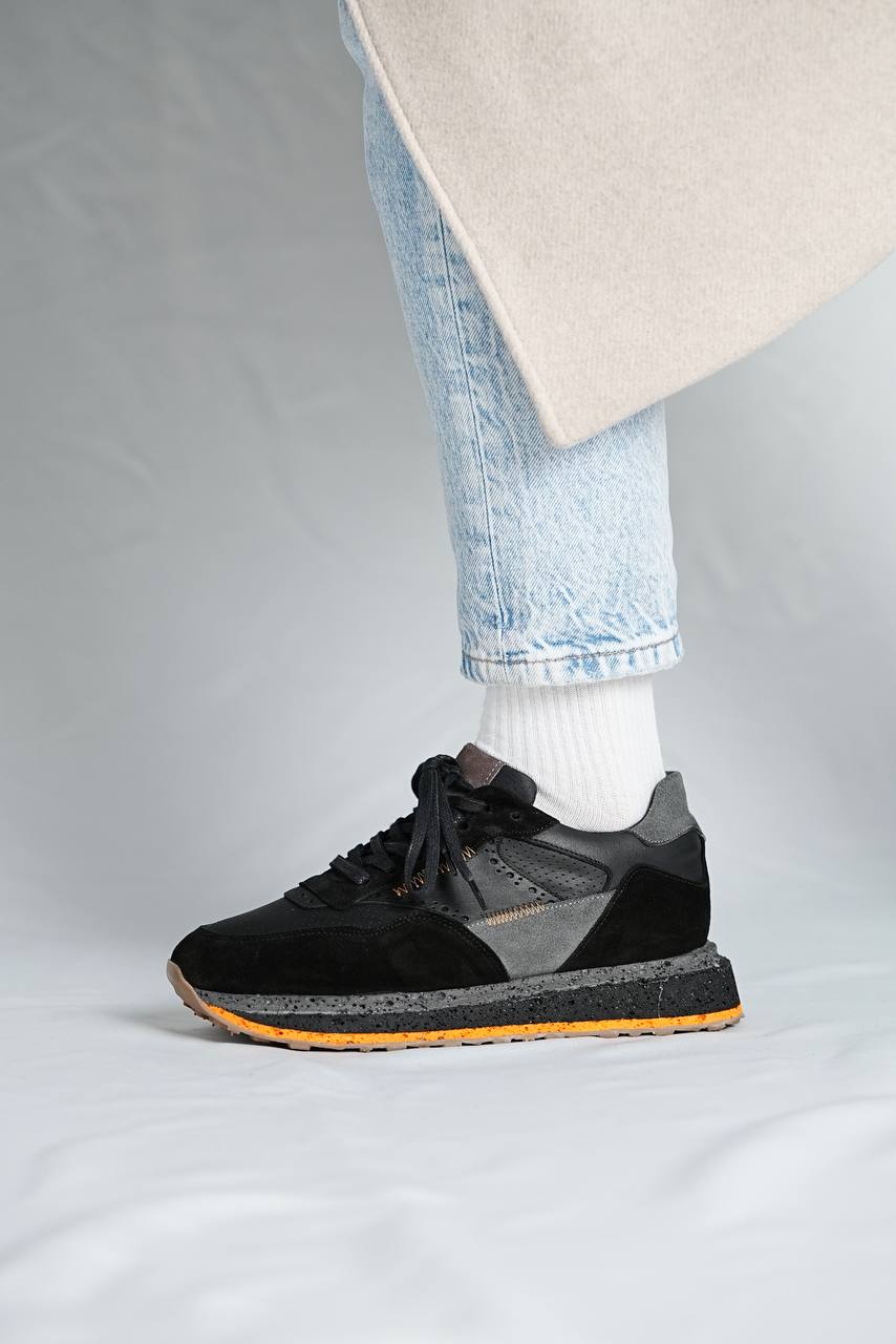 Black Combination Natural Leather Sneakers