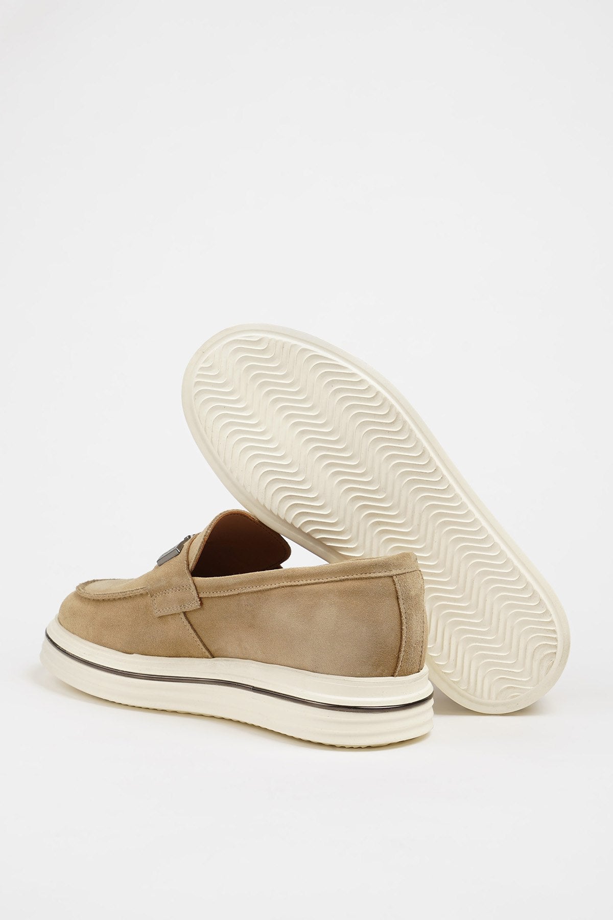 Beige Suede Buckle Slip-on