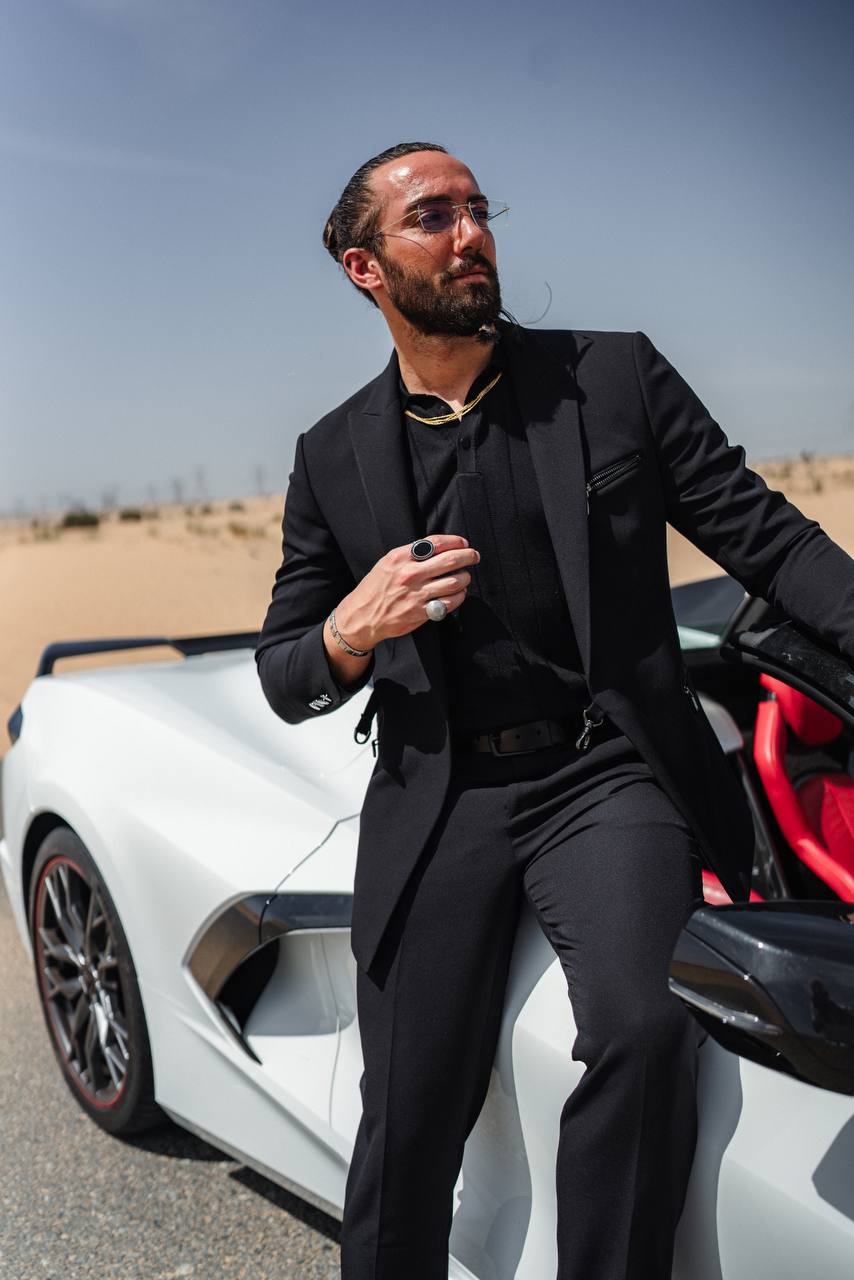 Men's Black Zipper 2 Piece Slim Fit Suit