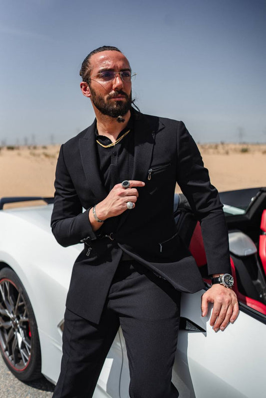 Men's Black Zipper 2 Piece Slim Fit Suit