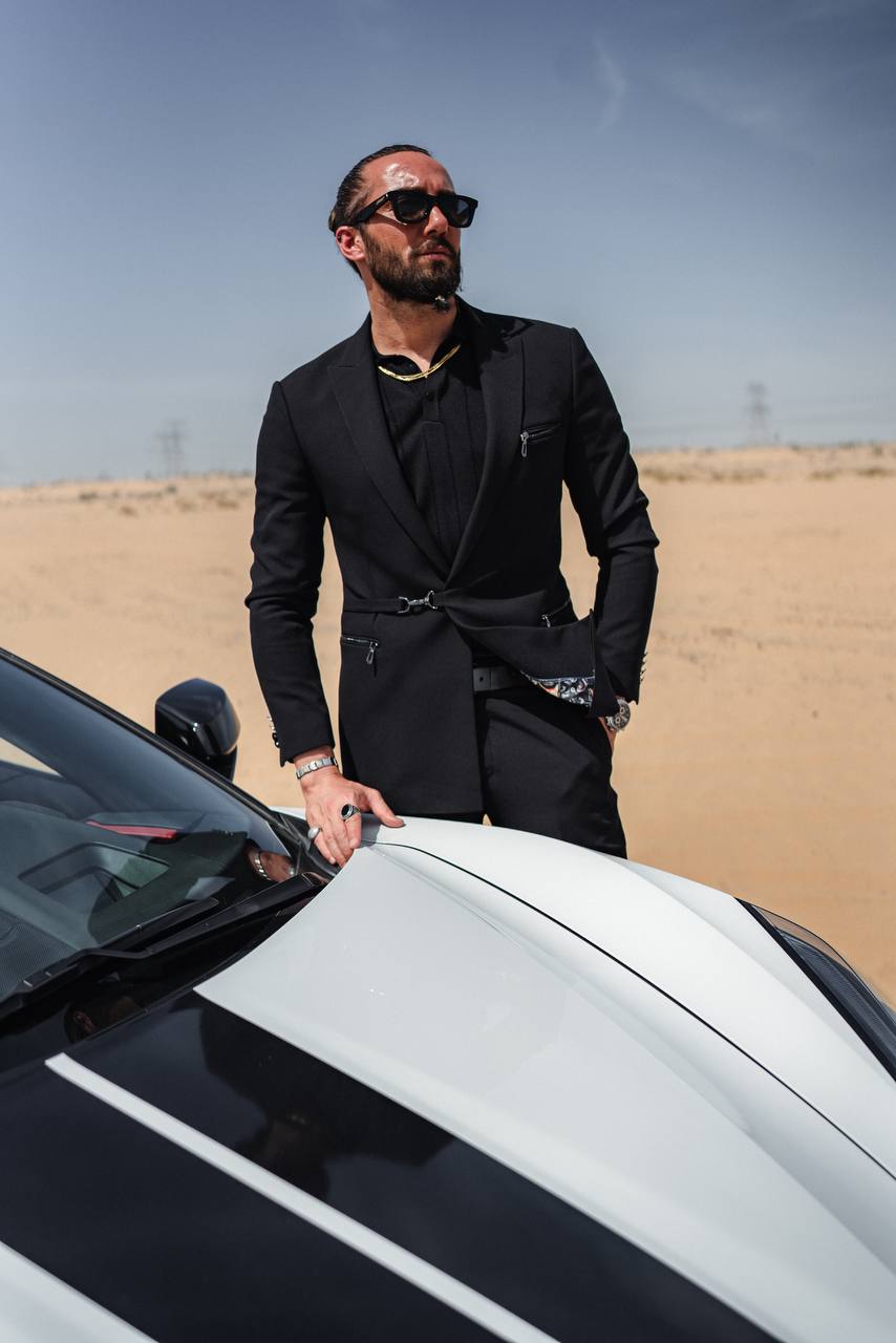 Men's Black Zipper 2 Piece Slim Fit Suit