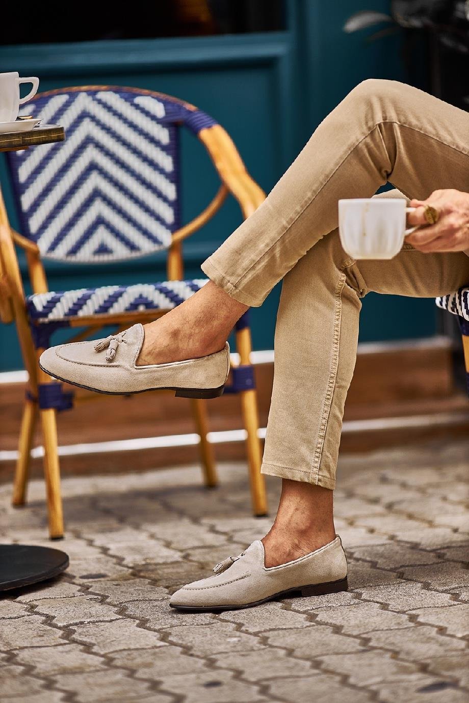 Beige Suede Tassel Loafers