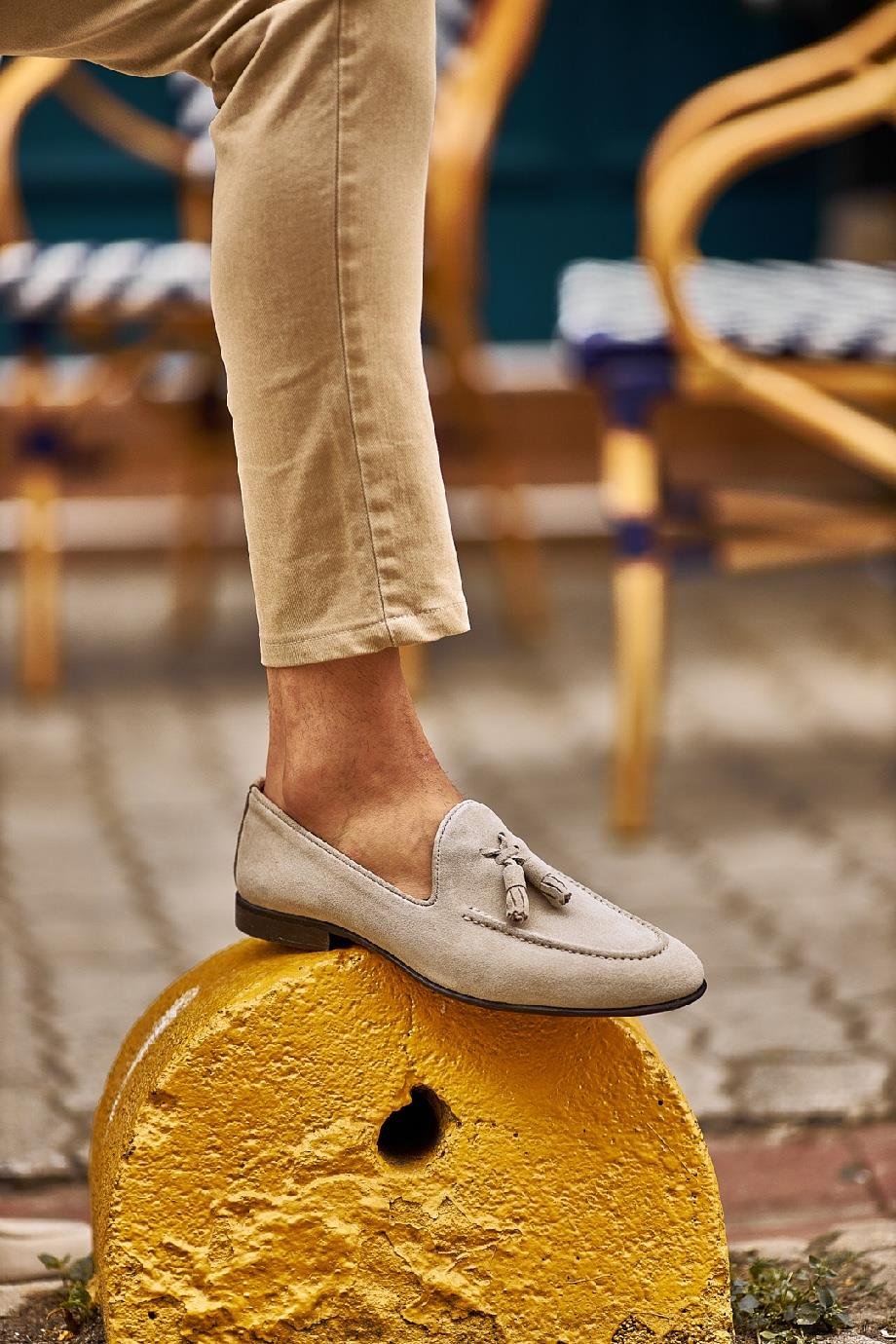Beige Suede Tassel Loafers