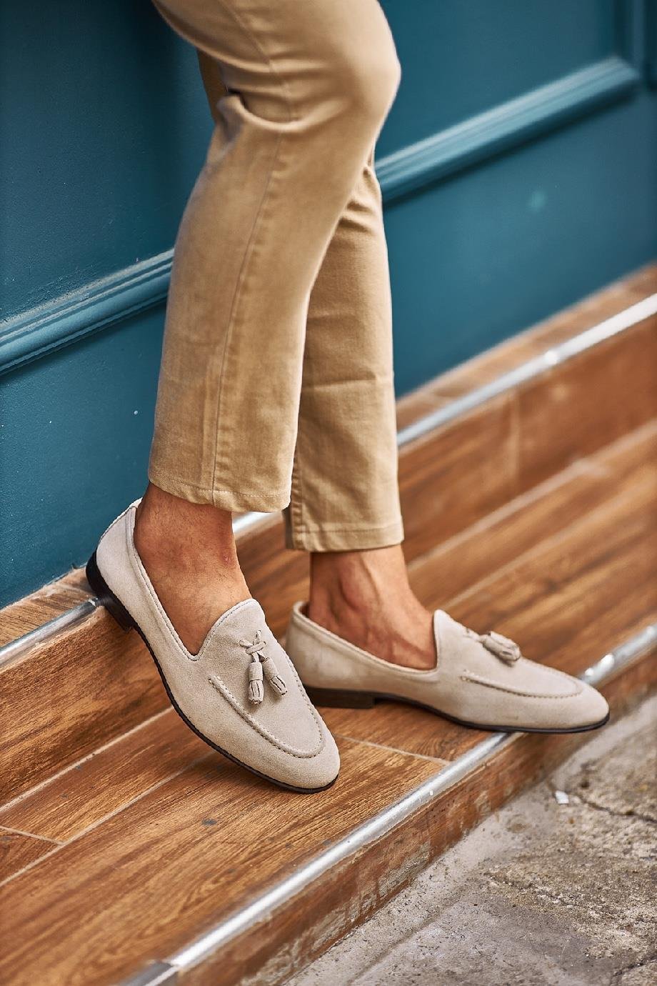 Beige Suede Tassel Loafers