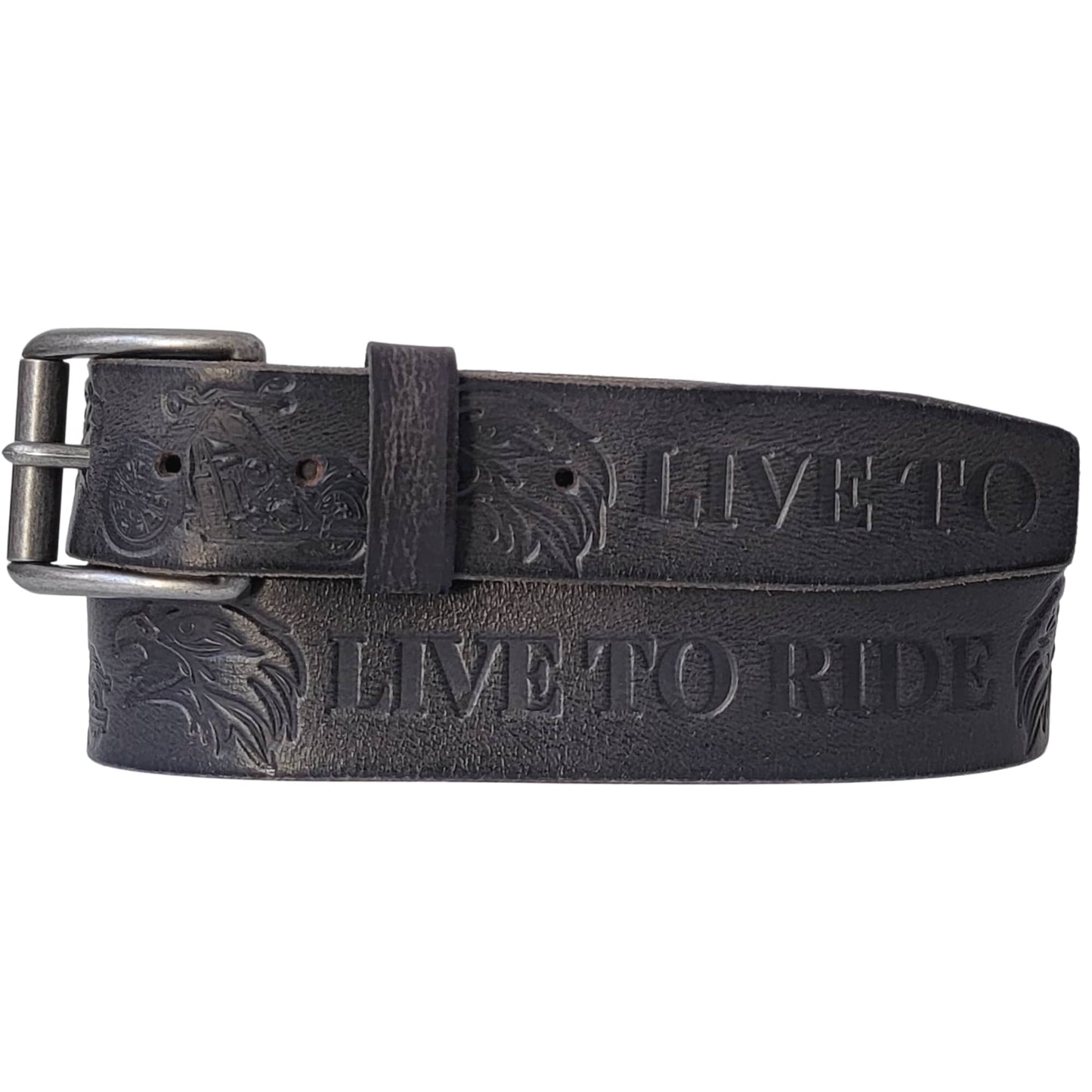 Live to Ride - Cognac 100% Full Grain Leather Biker Belt
