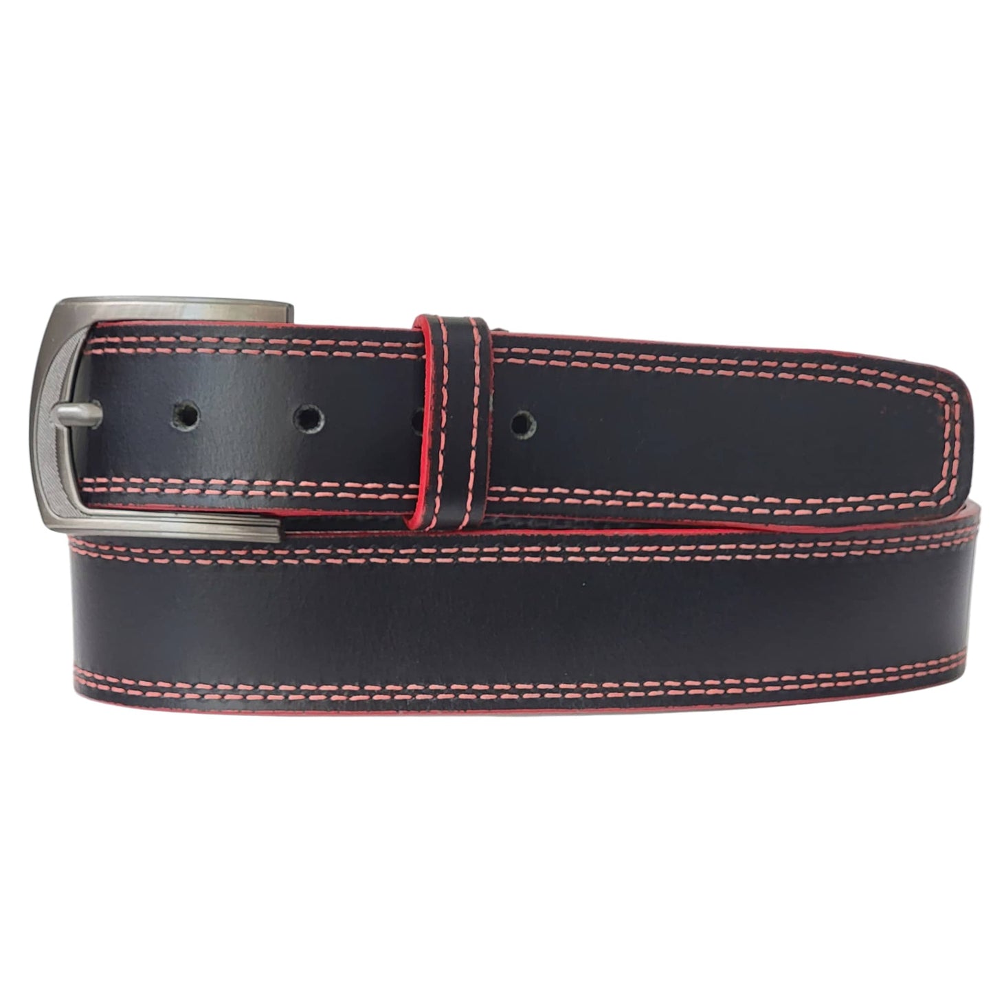 The Pegasus Belt - Black Full Grain Leather Belt with White Stitches