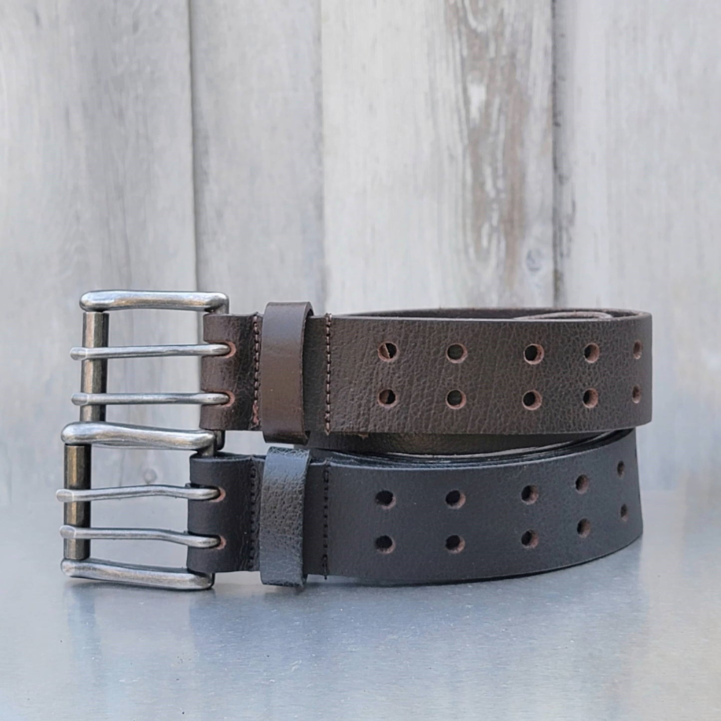 Brown Double Hole Full Grain Leather Belt