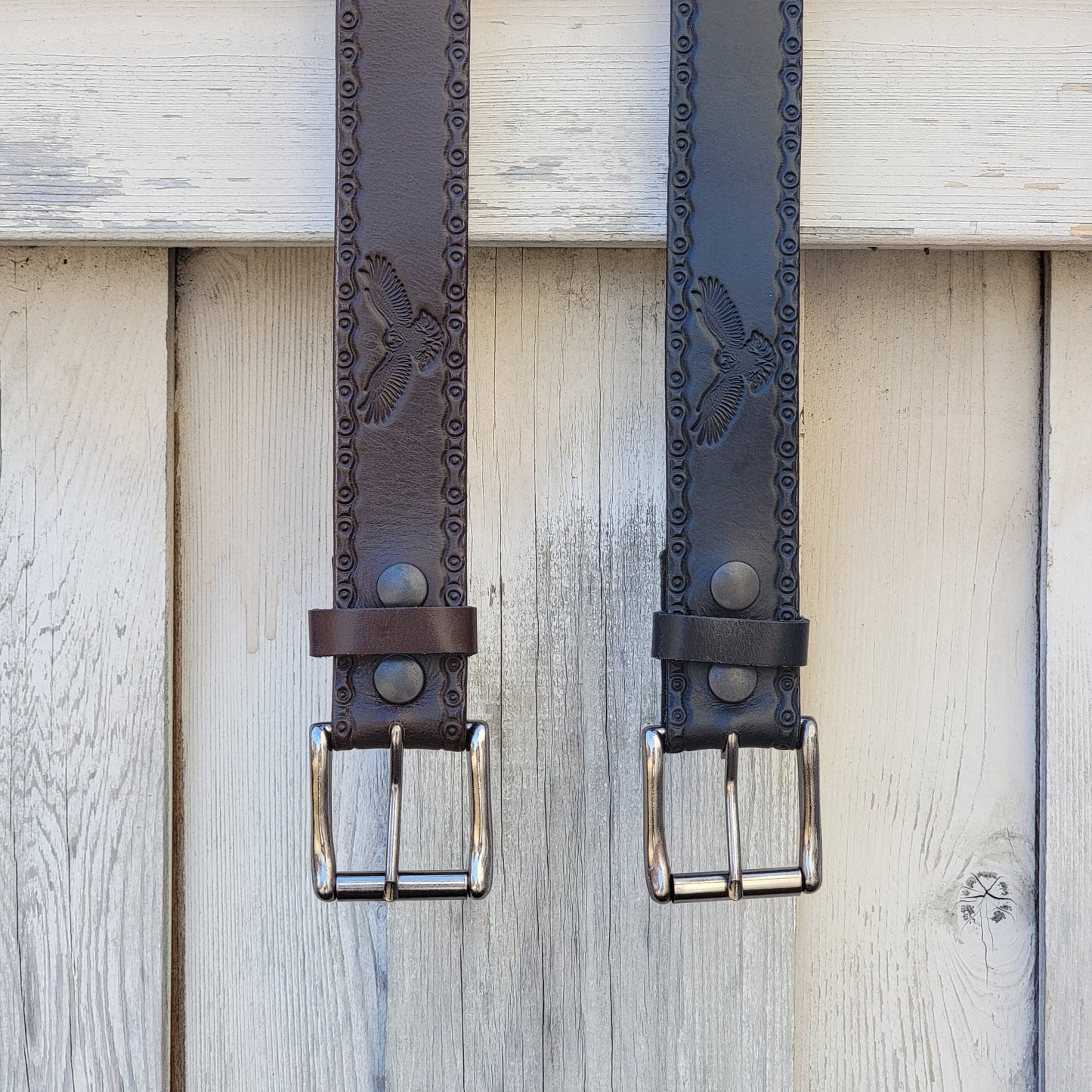 The Eagle Belt- Black Chain Link Embossed 100% Real Leather Belt