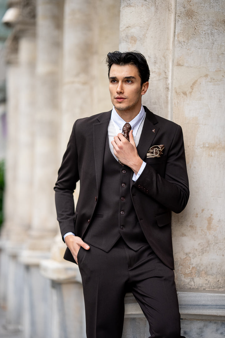 Men's Brown 3 Piece Slim Fit Suit
