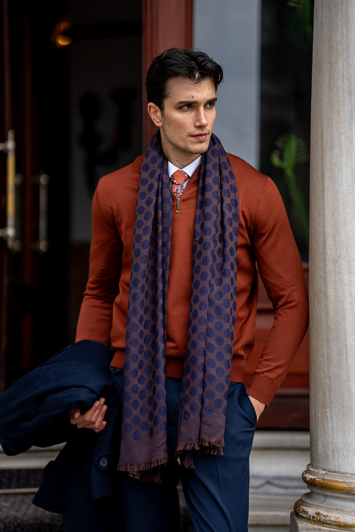 Men's Blue Double Breasted Long Coat