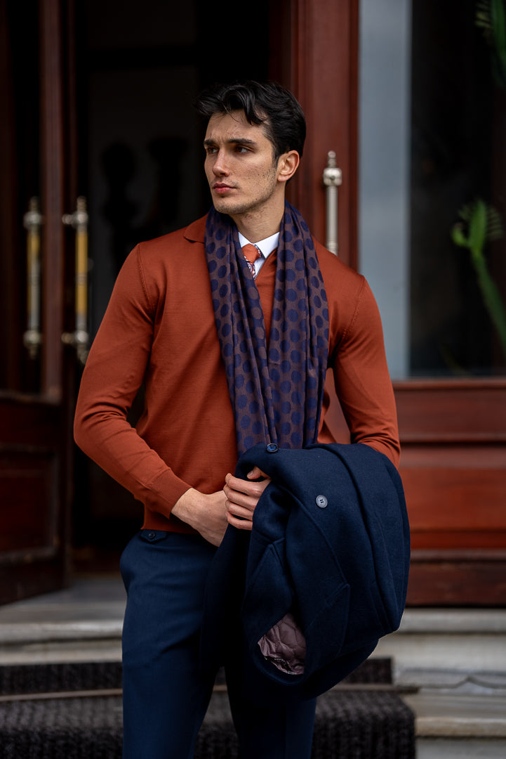 Men's Blue Double Breasted Long Coat