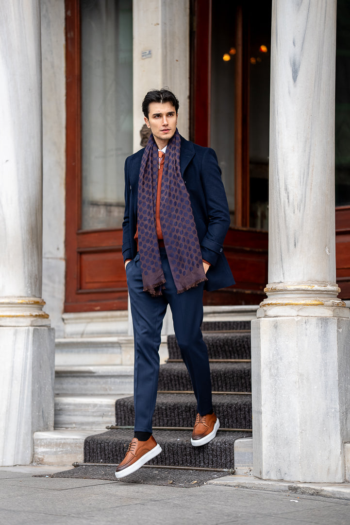 Men's Blue Double Breasted Long Coat