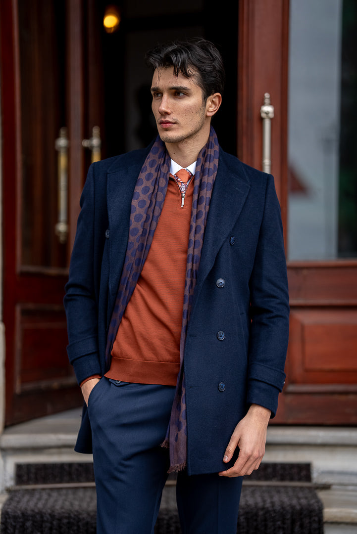 Men's Blue Double Breasted Long Coat