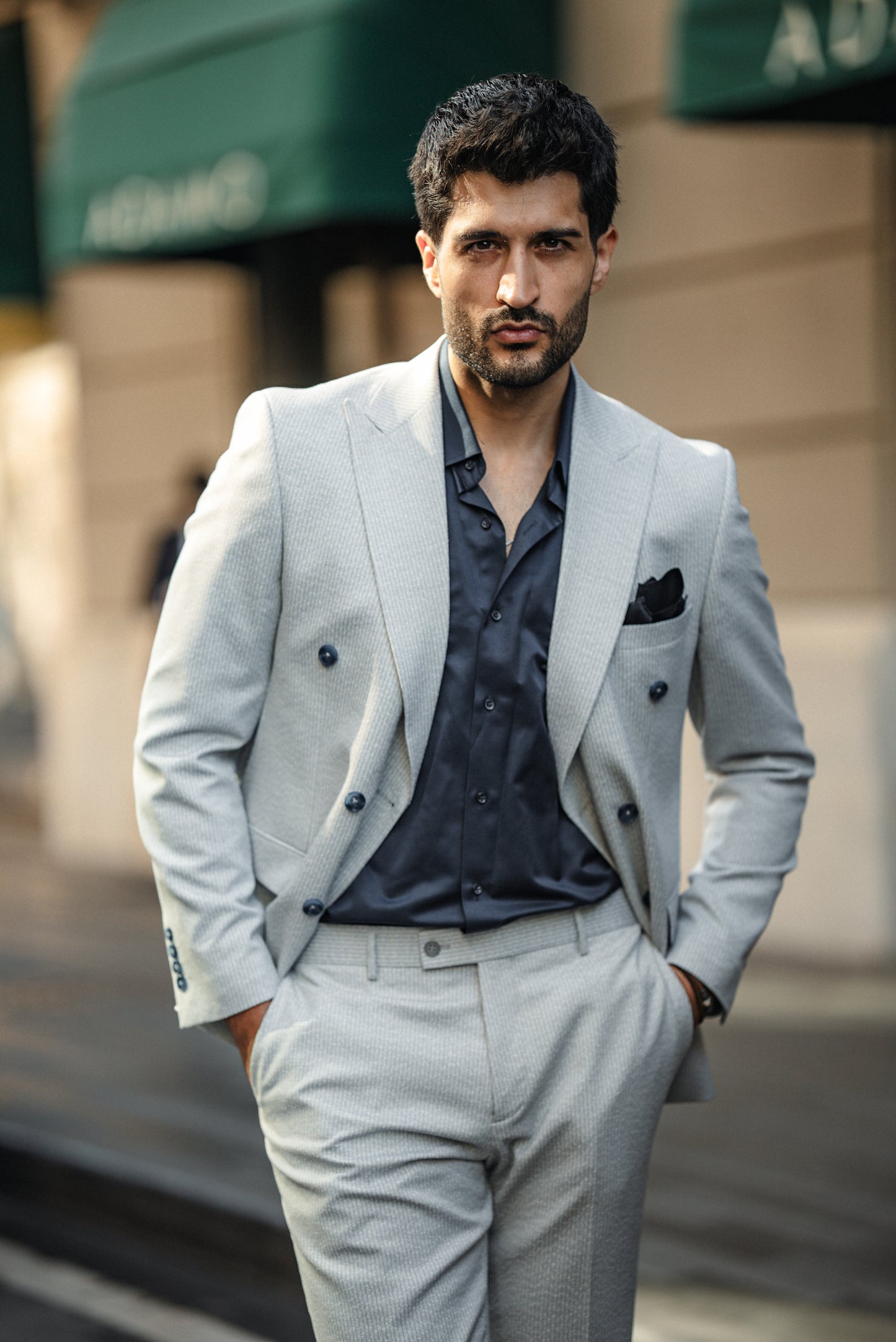 Blue Striped Detailed Double Breasted Suit