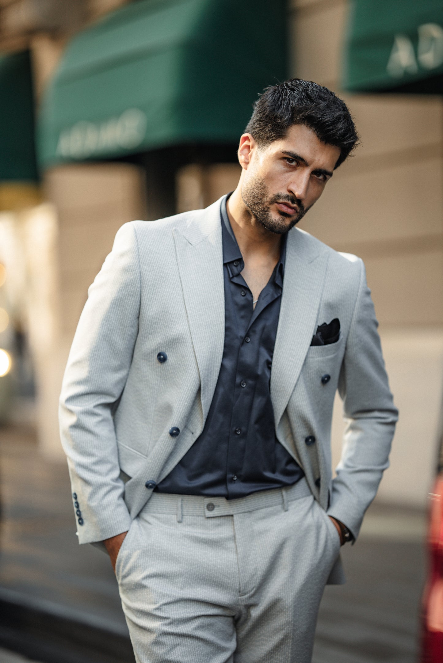 Blue Striped Detailed Double Breasted Suit