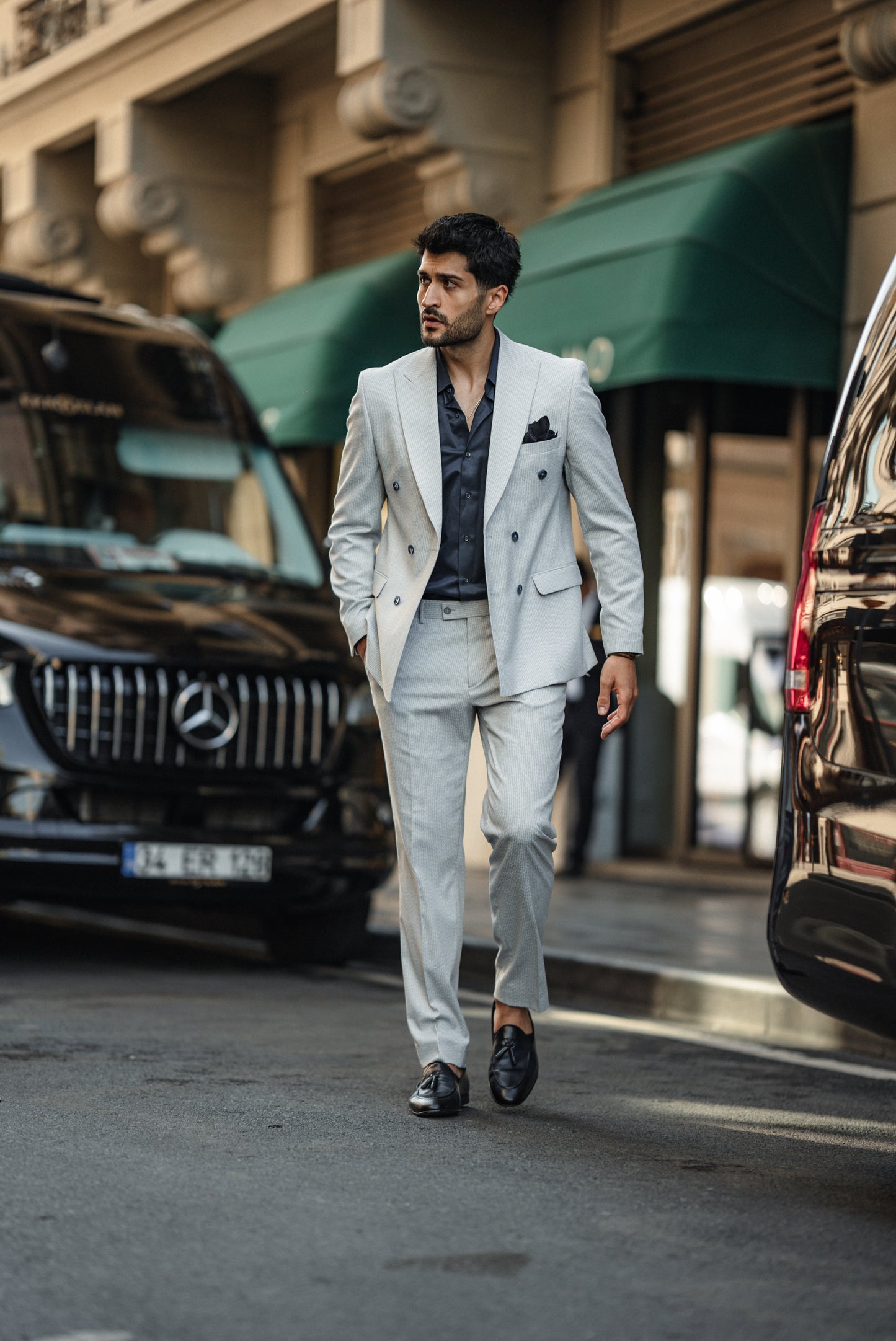 Blue Striped Detailed Double Breasted Suit