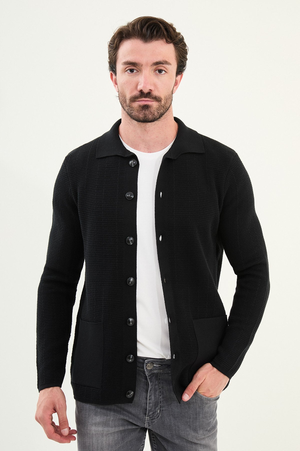 Beige Knitwear Slim Fit Sweater