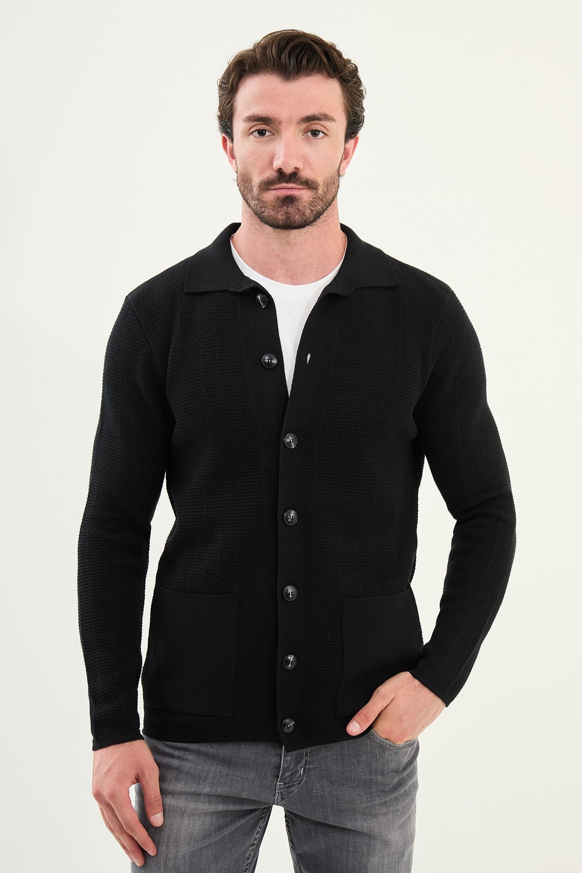 Beige Knitwear Slim Fit Sweater