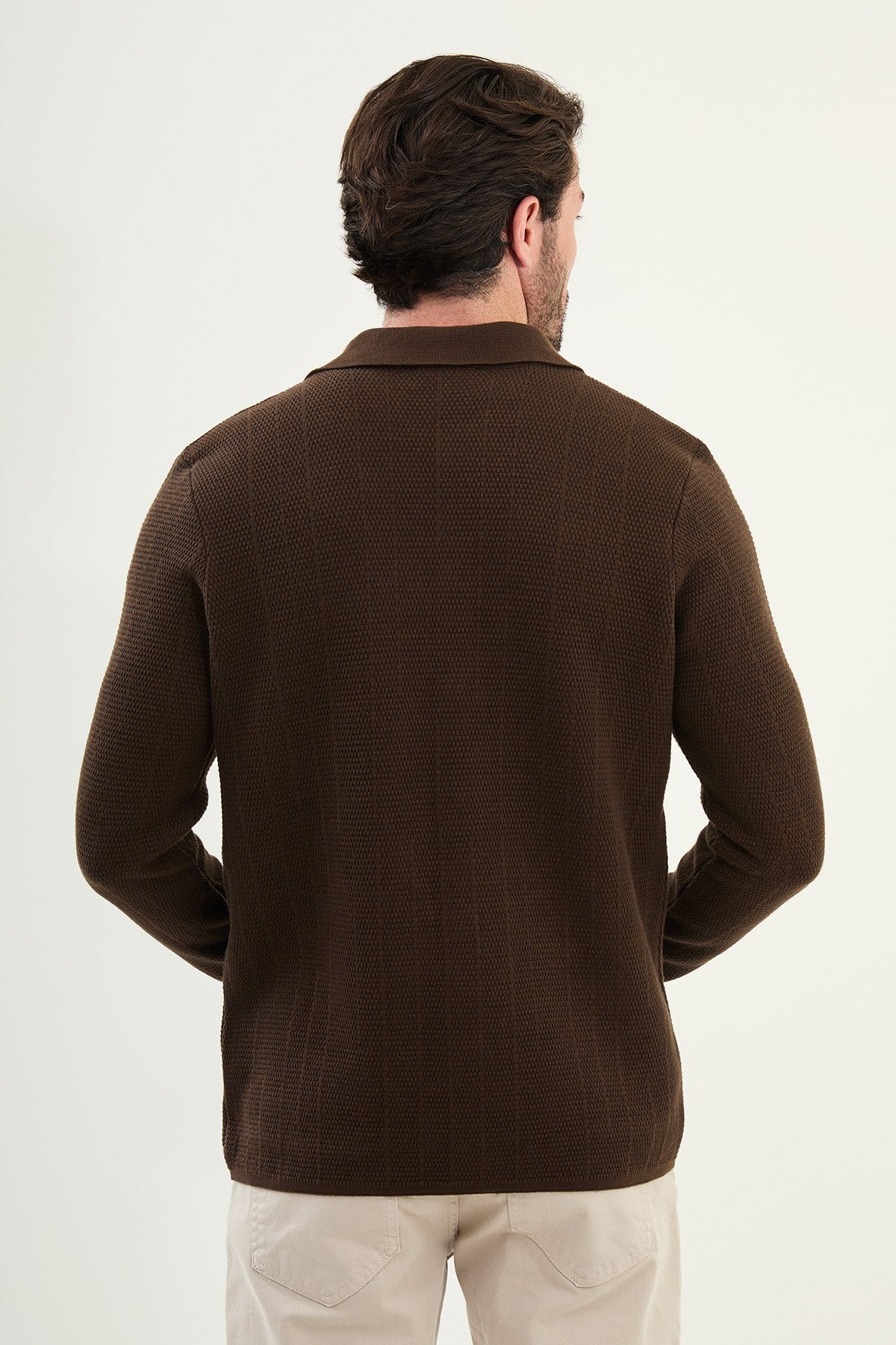 Beige Knitwear Slim Fit Sweater