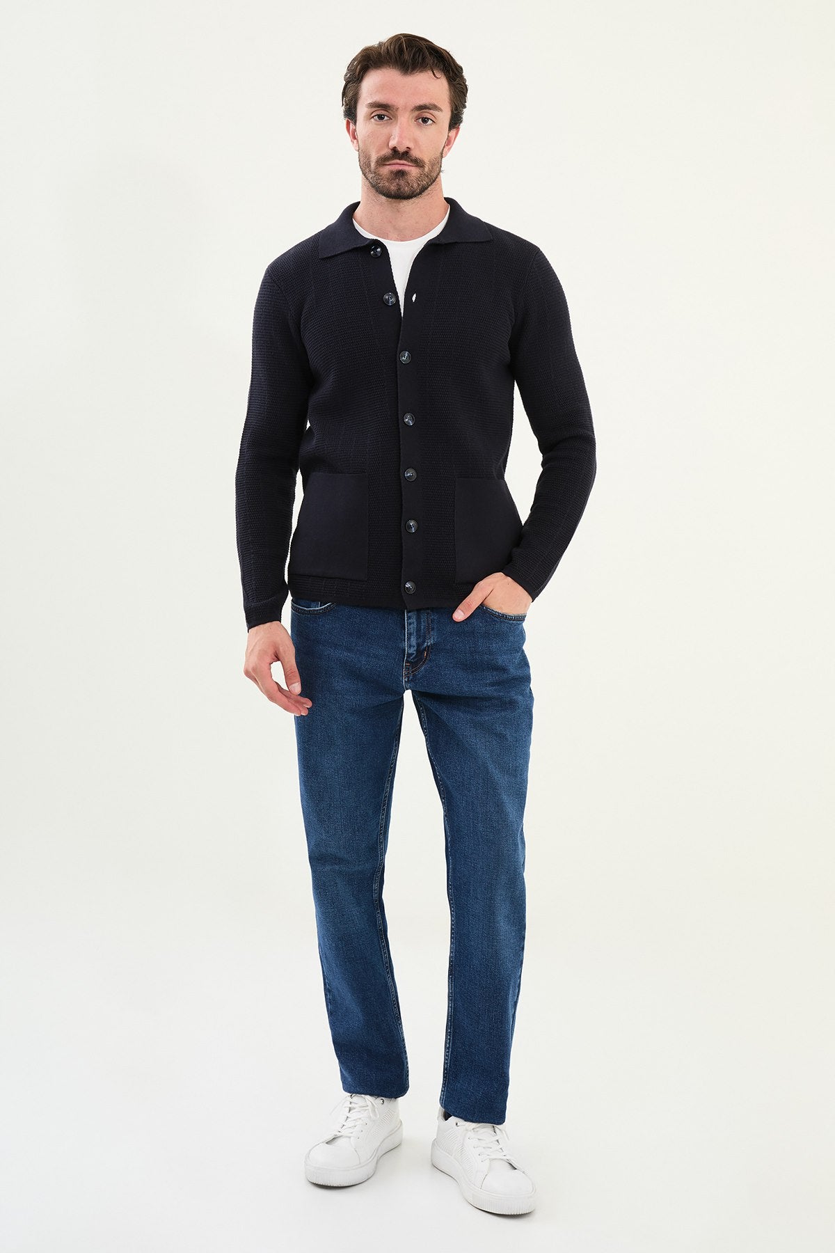 Beige Knitwear Slim Fit Sweater