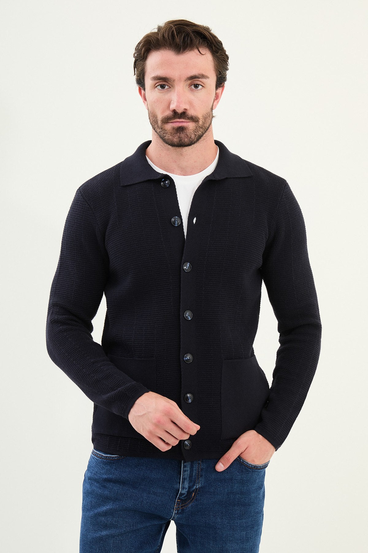 Beige Knitwear Slim Fit Sweater