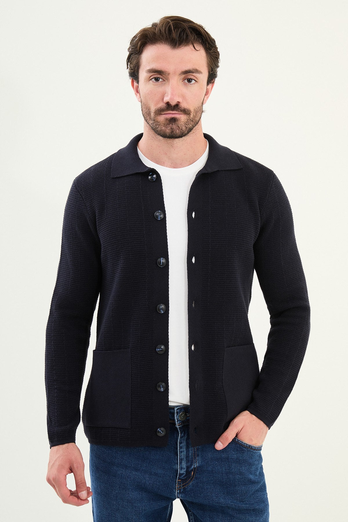 Beige Knitwear Slim Fit Sweater