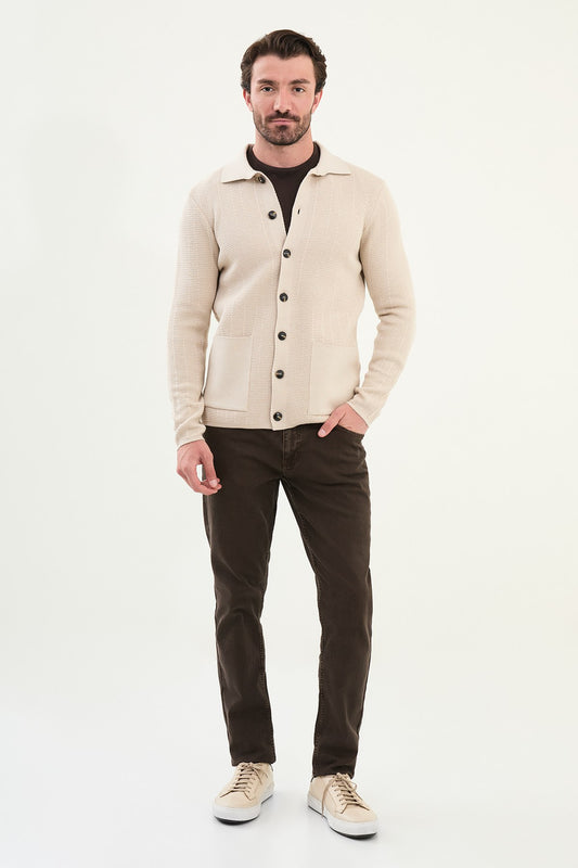 Beige Knitwear Slim Fit Sweater
