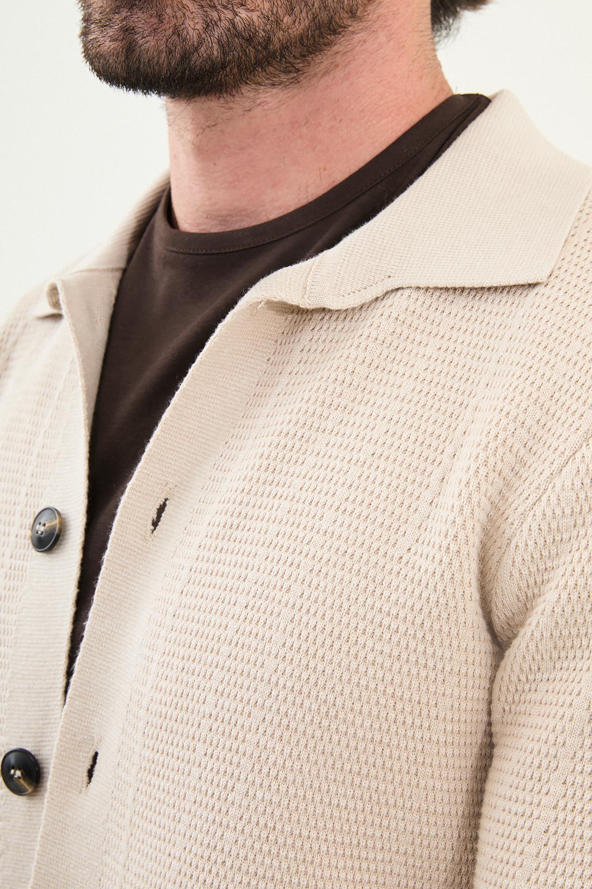 Beige Knitwear Slim Fit Sweater
