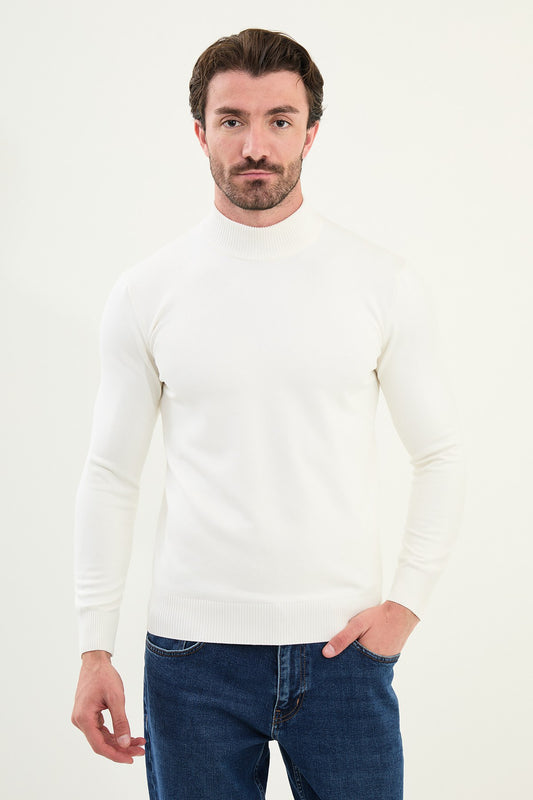White Men's Wear Knitwear Slim Fit Turtleneck