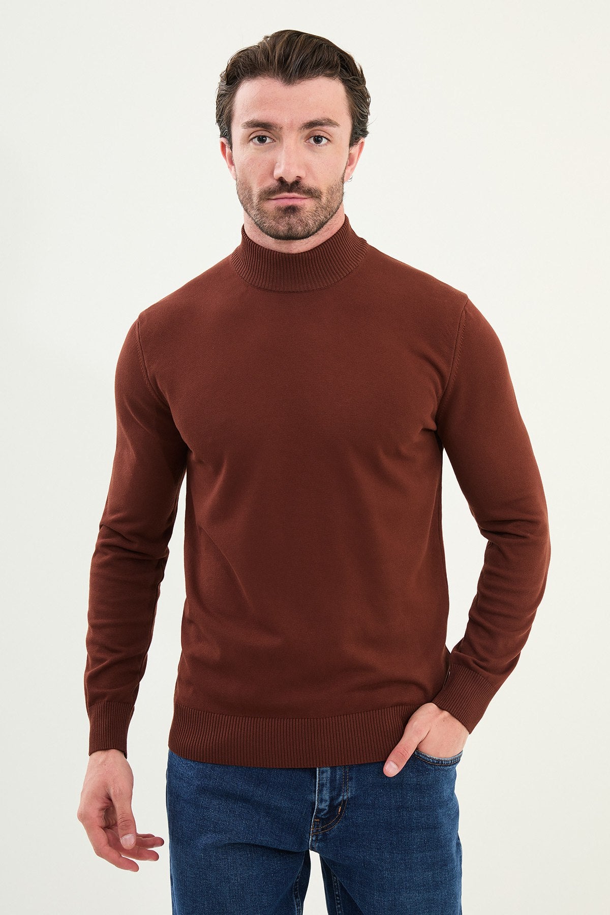 White Men's Wear Knitwear Slim Fit Turtleneck