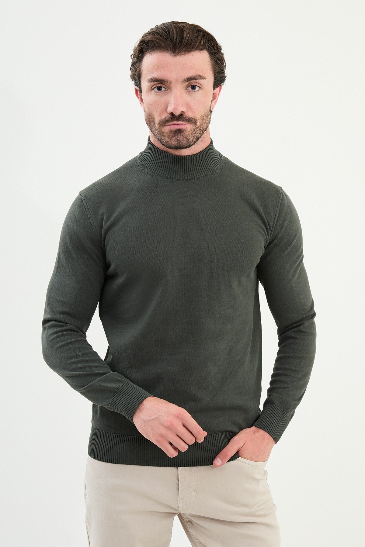 White Men's Wear Knitwear Slim Fit Turtleneck