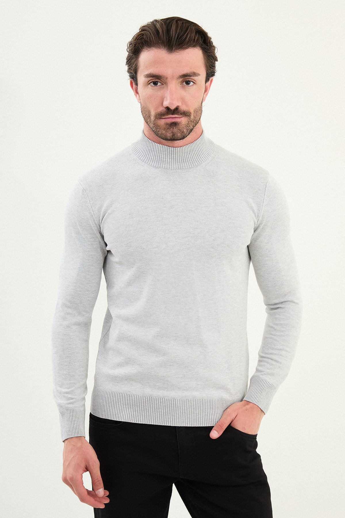 White Men's Wear Knitwear Slim Fit Turtleneck