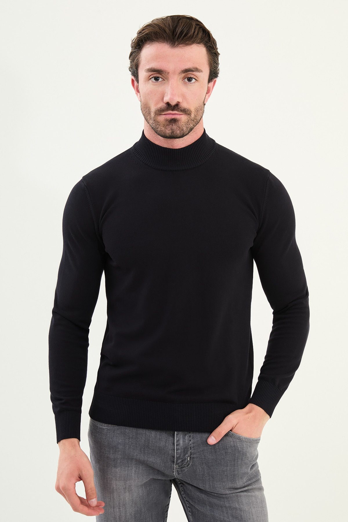 White Men's Wear Knitwear Slim Fit Turtleneck