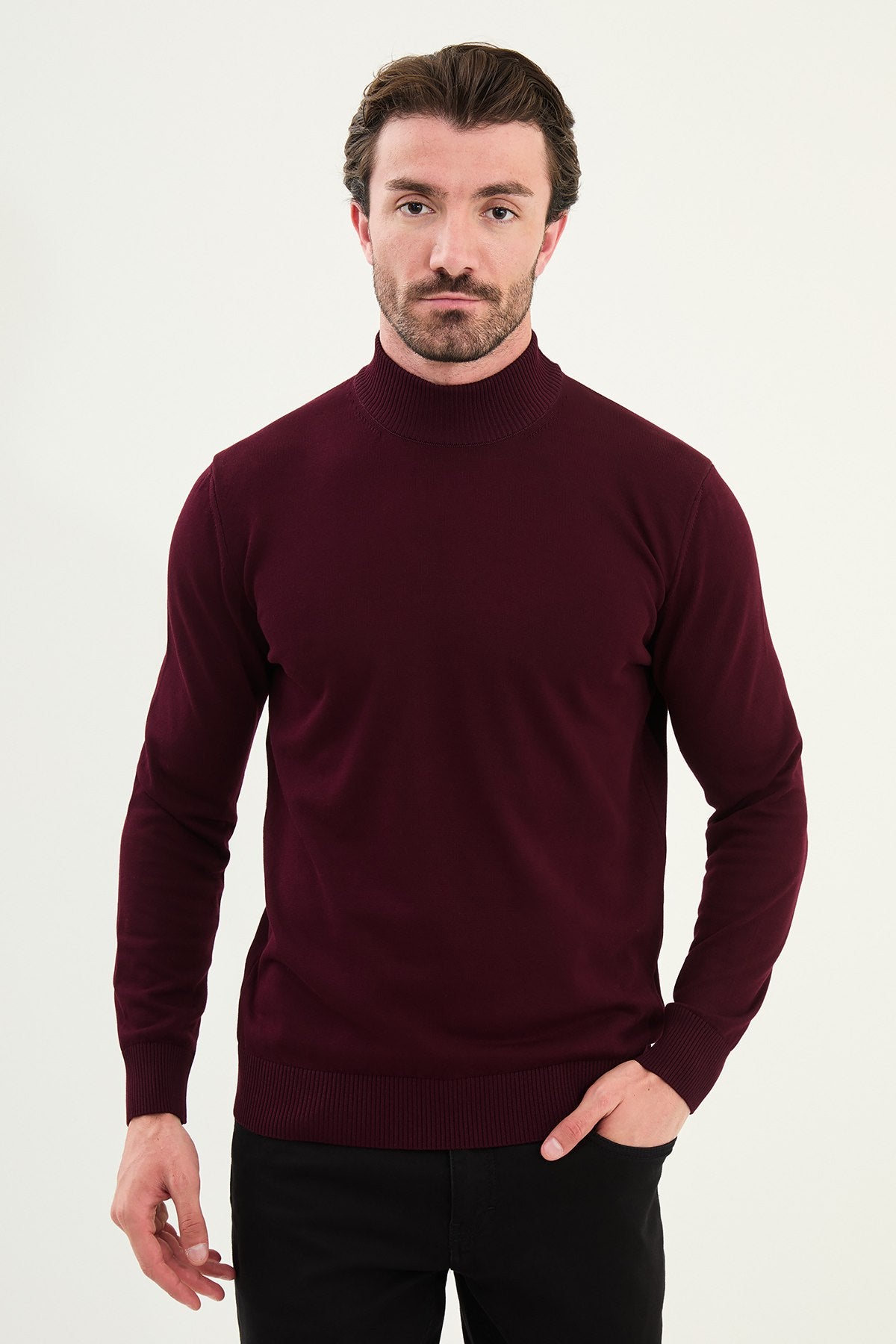 White Men's Wear Knitwear Slim Fit Turtleneck