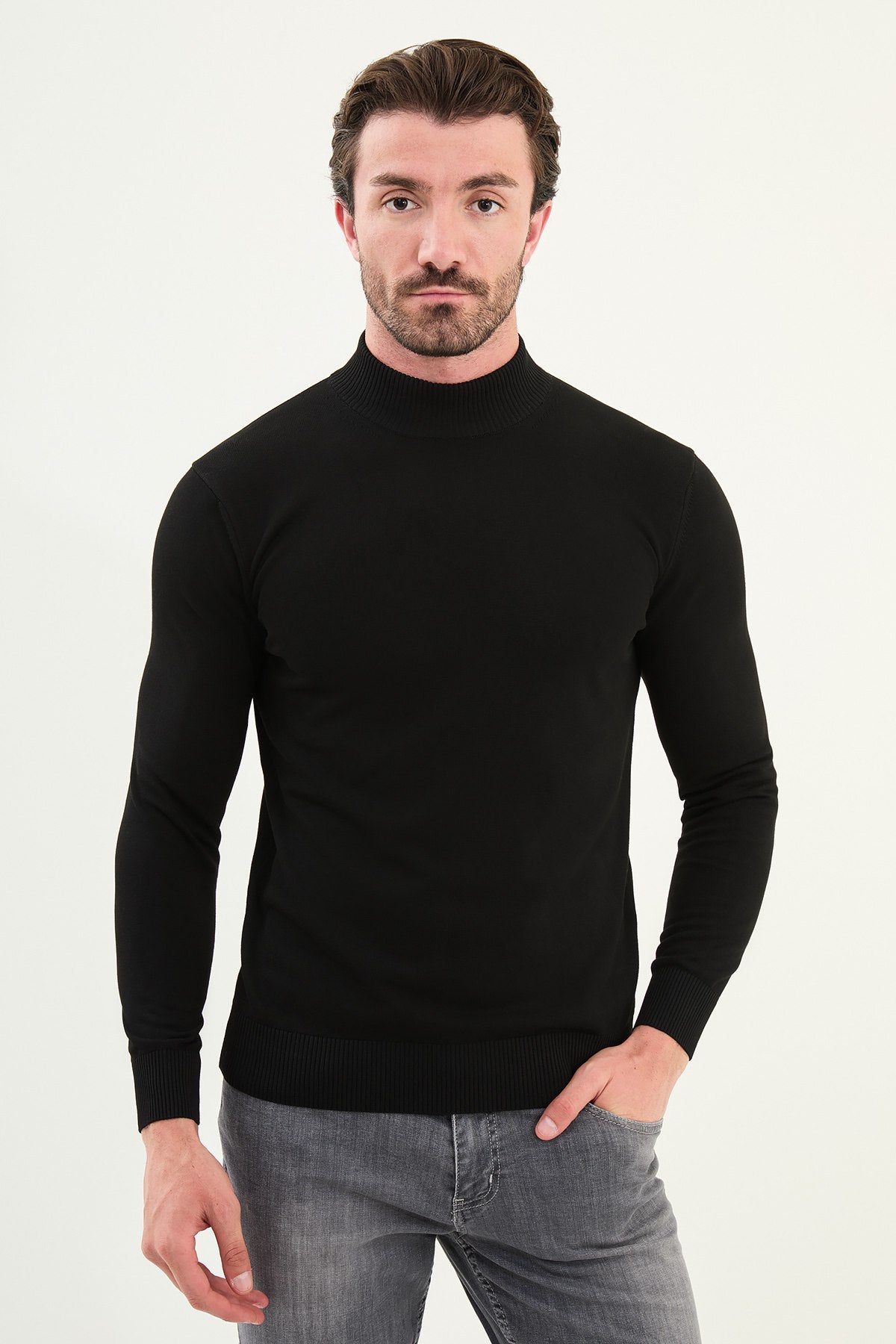 White Men's Wear Knitwear Slim Fit Turtleneck