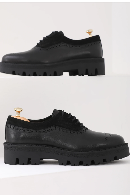 Black High Sole Toe Brogue Laces Shoes