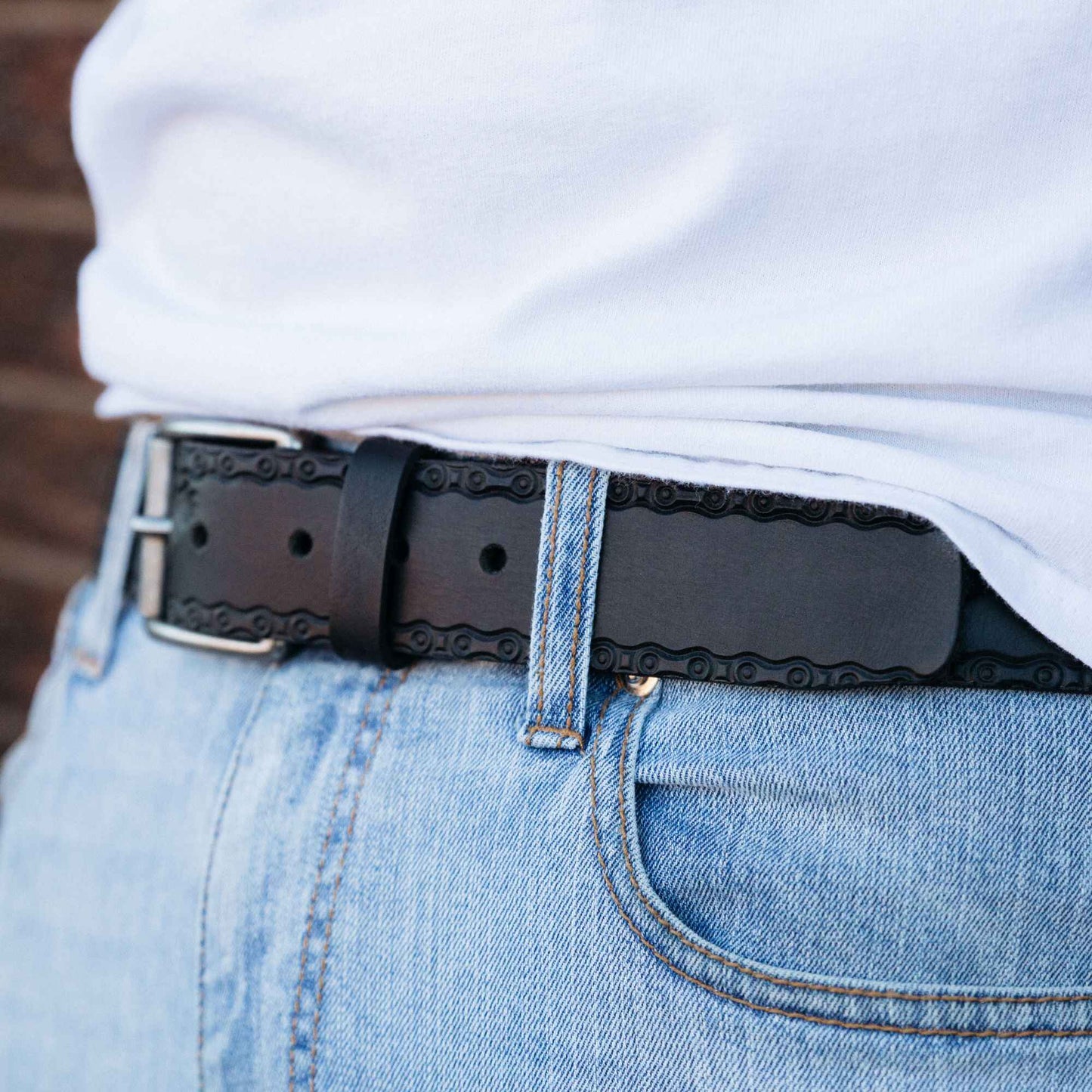 The Eagle Belt- Black Chain Link Embossed 100% Real Leather Belt