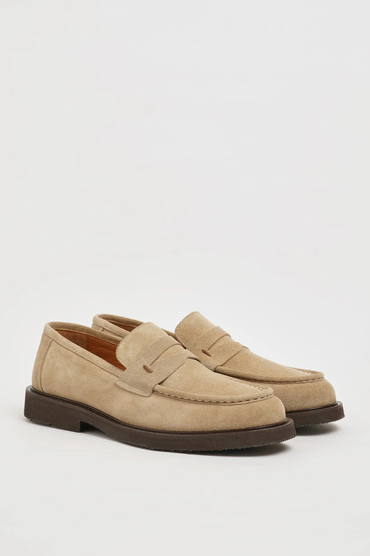 Beige Suede Penny Loafer