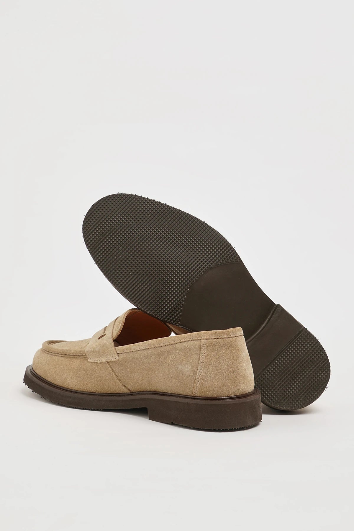 Beige Suede Penny Loafer