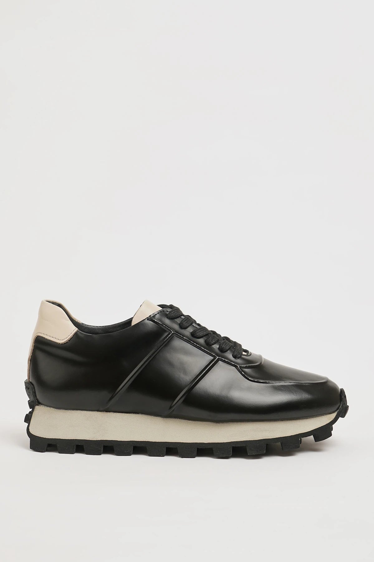 Black Calf Leather Casual Runners