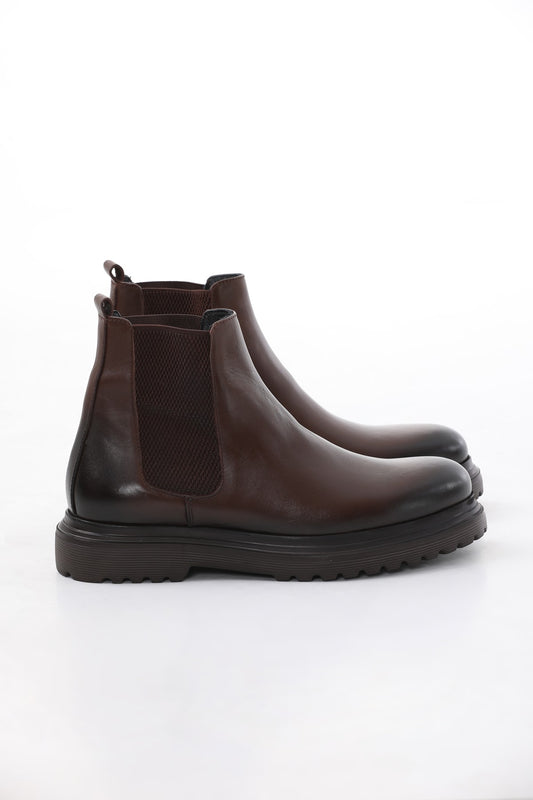 Brown chunky Leather Chelsea Boots