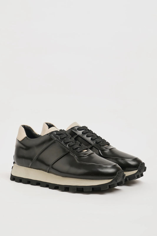 Black Calf Leather Casual Runners