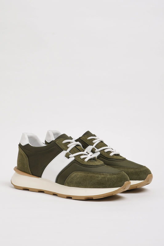 Khaki Leather Combination Sneakers