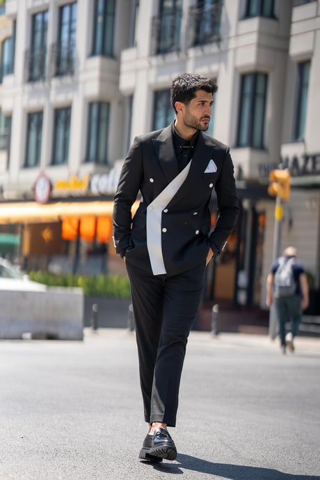Black Swallow Collar Special Design Slim Fit Suit