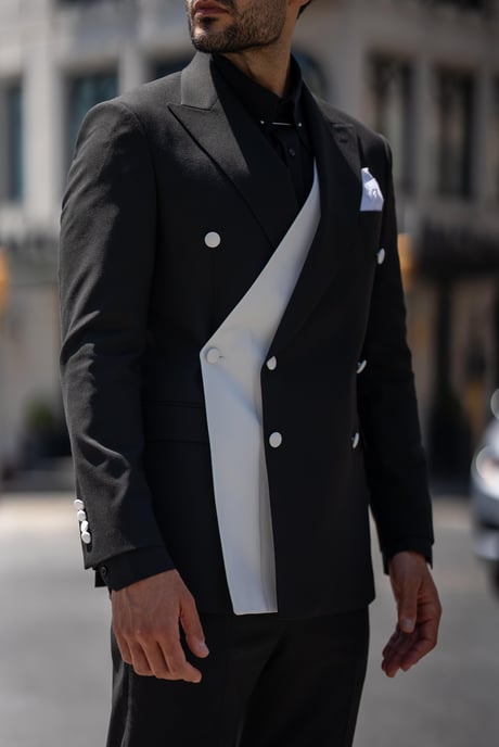 Black Swallow Collar Special Design Slim Fit Suit