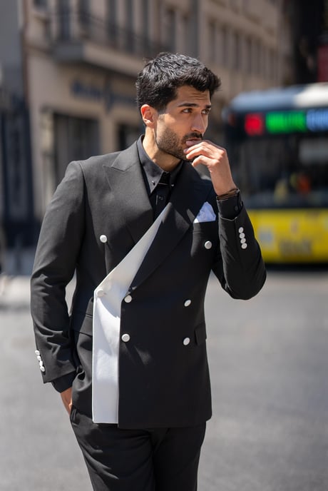 Black Swallow Collar Special Design Slim Fit Suit