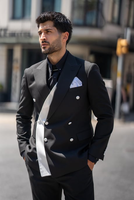 Black Swallow Collar Special Design Slim Fit Suit