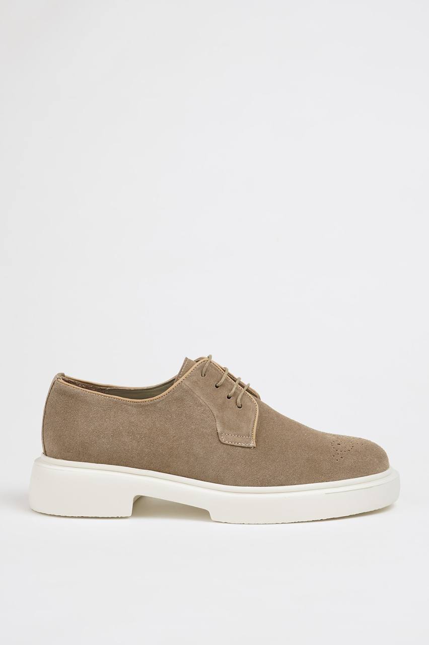 Beige Suede Derby Brogue Laces Shoes