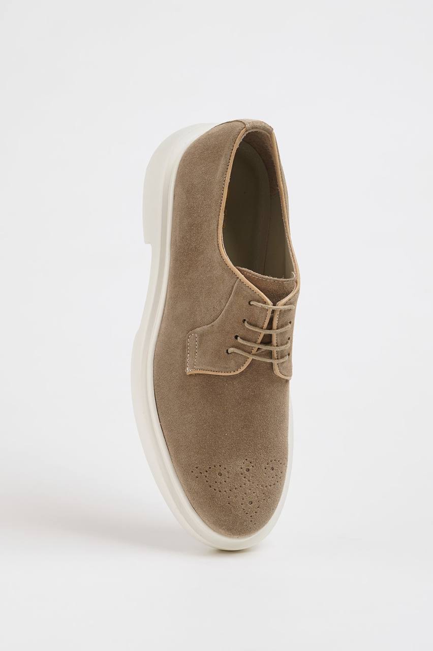 Beige Suede Derby Brogue Laces Shoes