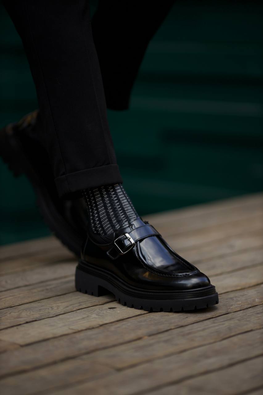Black Calf Single Monk Shoes